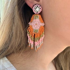 Pink & Coral Boho Beaded Fringe earrings, NWT